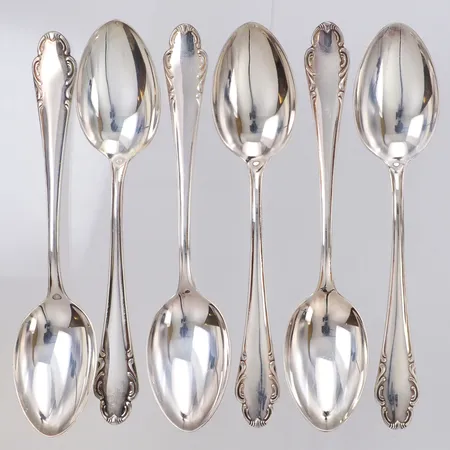 6 Teskedar, längd 13,5cm, modell Haga, 830/1000 silver Vikt: 133,4 g