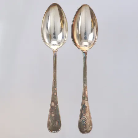 2 Skedar Svensk Rund ca 19cm, C.G Hallbergs Guldsmeds Ab Stockholm år 1957, 830/1000 silver Vikt: 100,4 g