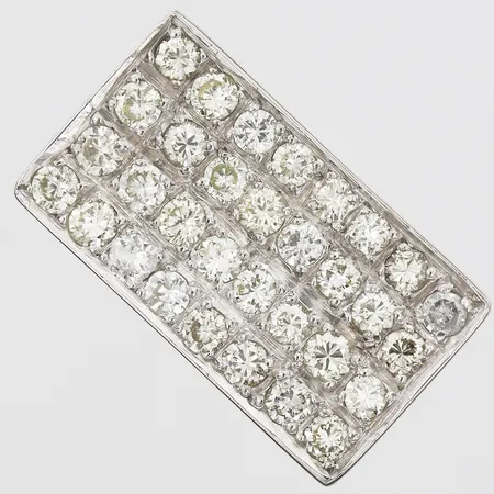 Klackring med diamanter 32 x ca 0,05ct stl 18, bredd 6-12mm, Ängby Guldsmedsaffär Ulf Hedengra, Stockholm (år 1960-1969, avklippt skena, slitage, vitguld, 18K. Vikt: 10,8 g