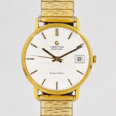 Herrur Certina Blue Ribbon 18K Ø 34mm automatisk datum graverad boett repigt plastglas flexband doublé  