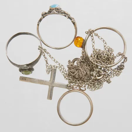 Diverse silver, stenar, glas, defekt, 925/1000 silver Vikt: 17,7g Vikt: 17,7 g