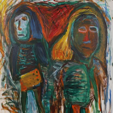 Tavla, Erland Cullberg, olja på duk, två figurer, signerad, ca 100x80cm, ej ramad. Specialfrakt, kontakta pantbankskontoret för mer information.