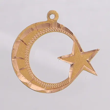 Hänge, längd 25mm bredd 27mm, defekt, saknar spetsögla, skev. 14K Vikt: 1 g