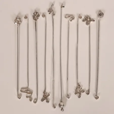 Tio cocktailpinnar, varierande längder mellan 148-200mm, Stockholm 2001, bruksslitage, silver 830/1000 Vikt: 71,8 g