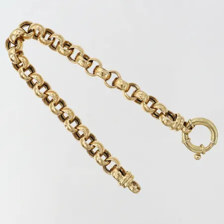  Armband Ärtlänk längd21cm bredd 4x8,5mm, skev/defekt lås, 14K Vikt: 19,6 g