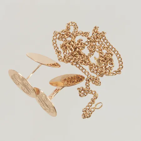 Diverse guld 18K skador och gravyr finns, 18K 16,5g.