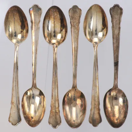 6 Kaffeskedar Chippendale ca 12cm, 830/1000 silver Vikt: 76 g