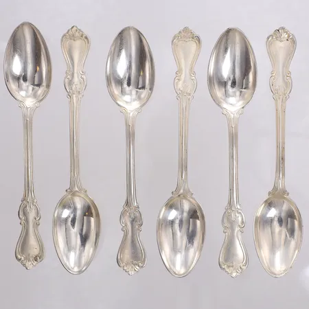 Sex kaffeskedar Olga längd 12,3cm, 830/1000 silver Vikt: 95,2 g