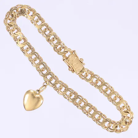 Armband Bismarck med hjärtberlock 17,5cm bredd 7-26mm kistlås, svenska stämplar, 18K Vikt: 14,4 g