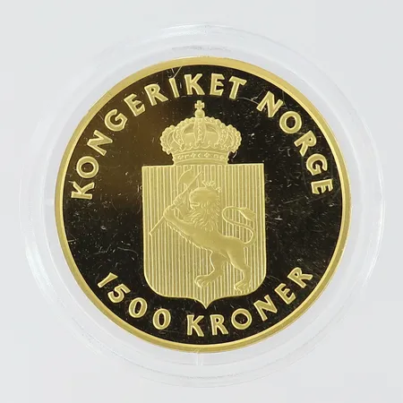 Mynt Kongeriket Norge 1500 kr Edvard Grieg 1843-1907 22K.  Vikt: 16,9 g