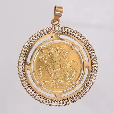 Hänge med mynt George V 1925, höjd 45,8mm bredd 35,7mm, mynt 21,6K ram i 18K Vikt: 13,5 g