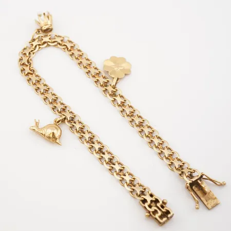 Armband x-länk m 3 berlocker, 19cm, bredd 5mm, 18k Vikt: 11,8 g