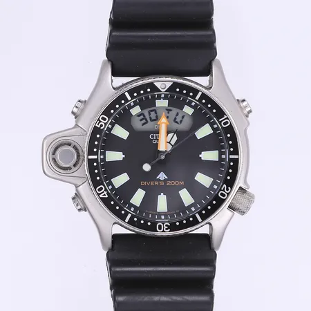 Herrur Citizen Promaster Aqualand Ø44mm, quartz, kronograf, dag/datum, djupmätare, alarm, stål, C520-S044899 HST GN-4-S, serienummer 711020461, med gummiband samt extra stållänk, box, smärre bruksslitage, fungerande vid katalogisering