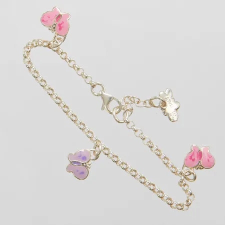 Armband med berlocker, fjärilar, emalj, längd 16,5cm, italienska stämplar, 925/1000 silver Vikt: 5,6g Vikt: 5,6 g