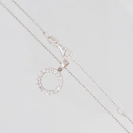 Kedja längd 44cm hänge Ø 12,2mm vita stenar silver 925/1000 Vikt: 1,8 g