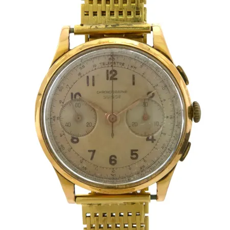 Herrur Chronograph Suisse, 18K guld, manuell, kronograf, länk i 18K guld, boettnummer 36190, intryckningar, 81,7g Vikt: 81,7 g