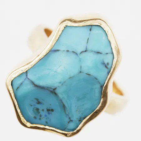 Ring med turkos, stl 18¾, bredd 4-23mm, Guldsmed Lennart Wahlström, Stockholm 1989, 18K guld Vikt: 14,3 g