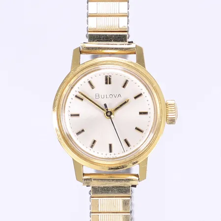Damur Bulova Ø21mm, manuell, stål, flexlänk ej original, fungerar men ej testad för tidshållning, inga tillbehör