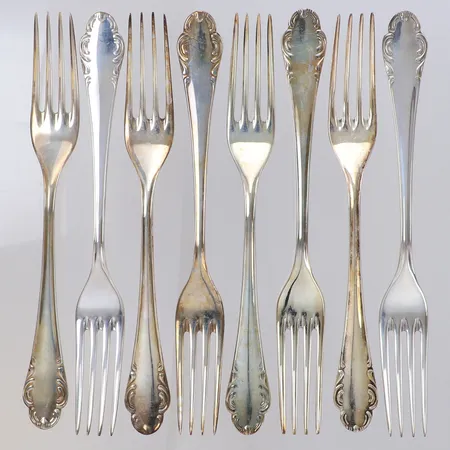 8 Gafflar, längd 15,5cm, modell Haga, 830/1000 silver Vikt: 208,6 g