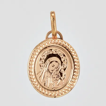 Hänge Madonna med Jesusbarnet längd: ca 2,5cm bredd: ca 15mm, 14K Vikt: 0,9 g