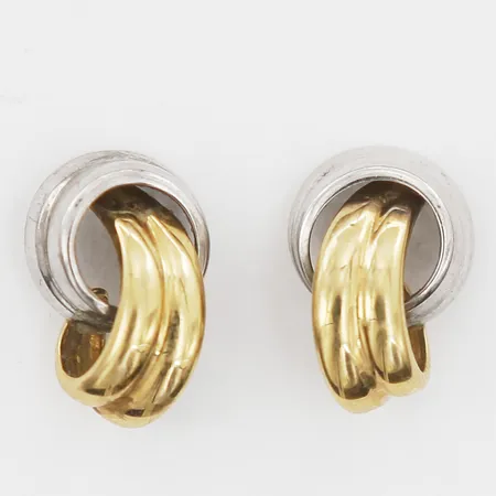 Örhängen längd 12mm, bredd 2-9mm, gul/vitguld, 18K.  Vikt: 2,8 g