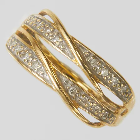 Ring, diamanter 16xca0,0075ct, stl 16, bredd 1,5-9mm, 18K Vikt: 2,8 g