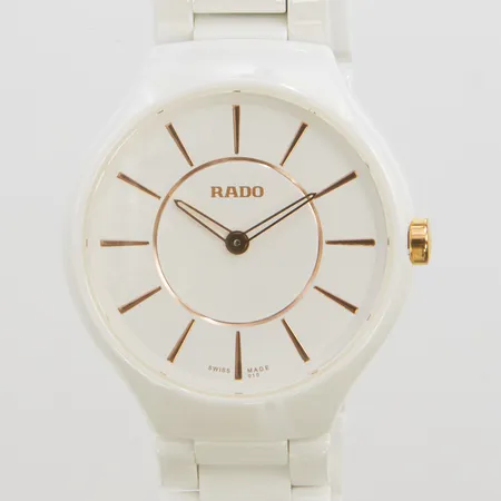 Damur Rado True Thin Line, quartz, 30mm, serienummer: 12032067 keramik vit originallänkarmband, titan viklås, inga tillbehör, batteribyte behövs