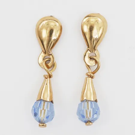 Ett par örhängen med blå stenar, ca 23x5mm, slitage, stenar med mindre nagg, 18K guld Vikt: 1,9 g
