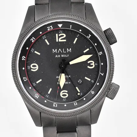 Herrur Malm Air Wolf UTC Ø 40mm automatisk stål längd inklusive uret ca 20cm inköp 2020 box äkthetsbevis