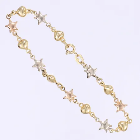 Armband trefärgat 19,5cm, bredd 6-7mm, smärre bruksslitage, vitguld/rödguld/roséguld, italienska stämplar, 18K Vikt: 6,7 g