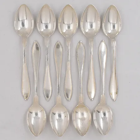 9 Moccaskedar modell Svensk Spetsig längd 11cm graverade silver 830/1000 Vikt: 95,7 g