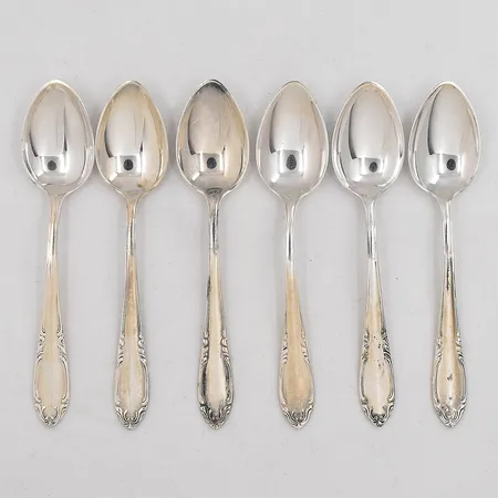 6 Kaffeskedar modell Slottsbarock längd 11cm silver 830/1000 Vikt: 71,7 g