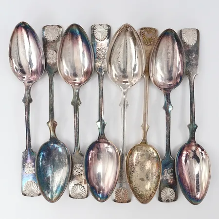 8 Dessert skedar 16cm modell Snäck, Finska stämplar, gravyr, silver 813/1000 Vikt: 209,6 g