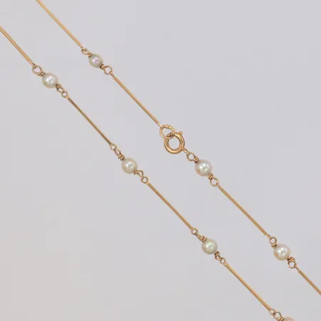 Collier med stavar och pärlor Ø3,4-4,2mm, längd 44cm, 18K  Vikt: 5,2 g