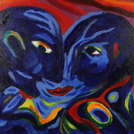 Tavla, Bengt Åberg, olja på duk, två figurer, signerad, ca 55x100cm. Specialfrakt, kontakta pantbankskontoret för mer information.