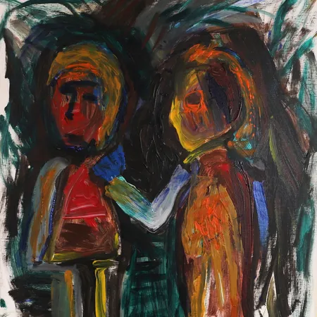 Tavla, Erland Cullberg, olja på duk, två figurer, signerad, ca 73x60cm, ej ramad. Specialfrakt, kontakta pantbankskontoret för mer information.