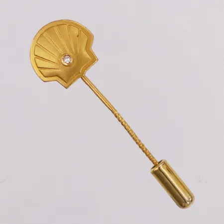 Slipsnål snäcka med vit sten längd 4,5cm bredd 13,3mm, stop i metall 18K Vikt: 3,3 g