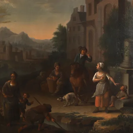 Tavla, Johann David Schubert, tillskriven, olja på pannå, Centraleuropa 1700/1800-tal, 29x36cm, renoverad, några retuscher, ram med mindre skador. Proveniens: Bukowskis Important Wintersale 645 7-9 december 2022. Skickas med postpaket.