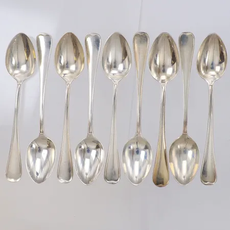 9 Mockaskedar, längd 10,5cm, modell Svensk, 830/1000 silver Vikt: 102,8 g