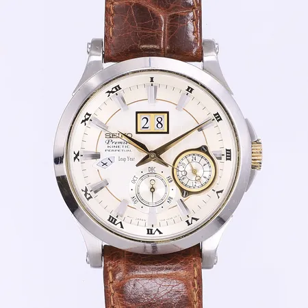 Herrur Seiko Premier Kinetic Ø40mm, quartz, datum, stål, 7D48-0AA0, 791959, behov av batteribyte, läderband ej original
