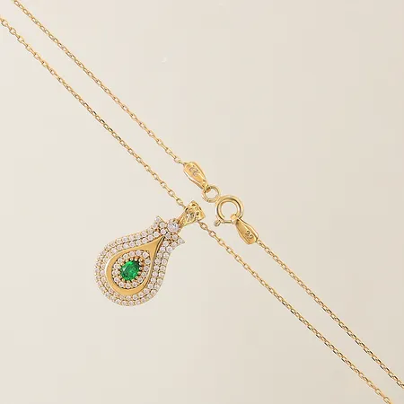 Collier Ankar samt integrerat hänge med vita samt gröna stenar längd:45cm bredd:0,7-22mm 22K Vikt: 4,2 g