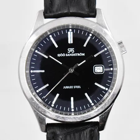 Herrur Sjöö Sandström Jubilee steel Ø 40mm ref.nr. SS-1340-1 quartz datum läderband inköpt 2020 box