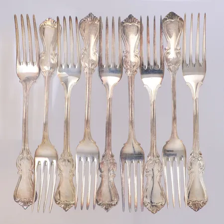 9 Gafflar längd 18cm, modell Olga, 830/1000 silver Vikt: 358,3 g