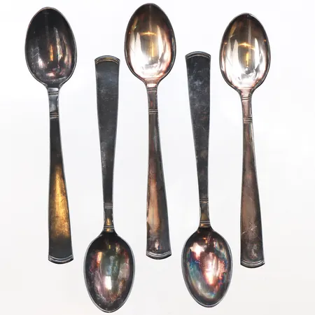 5 Kaffeskedar, modell Rosenholm, längd:12cm, 830/1000 silver. Vikt: 84,8 g