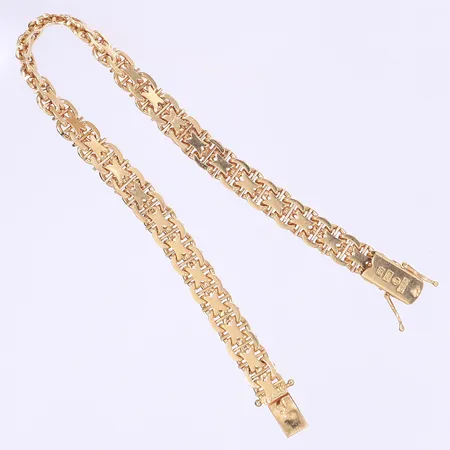 Armband X-länk med stav 18,5cm bredd 6mm tillv. Dahlin Tage, kistlås, något trögt lås, 18K Vikt: 16,7 g