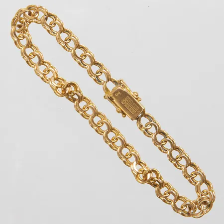 Armband Bismarck längd 18,5cm, bredd 6mm, svenska stämplar, två slitna länkar, 18K Vikt: 10,7g Vikt: 10,7 g