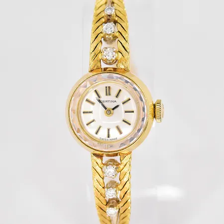 Damur Certina 18K Ø 15,3mm manuell vita stenar, armband längd inklusive uret ca 17,5cm säkerhetskedja 18K bruttovikt 20,4g