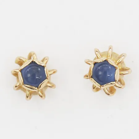 Örhängen med blå stenar, Ø6mm, bredd 6mm, skruvlås, 14K. Vikt: 1,1 g