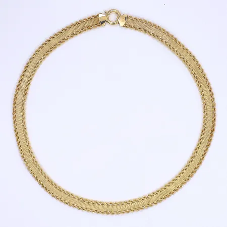 Halscollier ca 46cm, bredd 10mm, något buckligt, 14K Vikt: 21,2 g