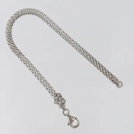 Armband med integrerar hänge hjärta med vita stenar 17cm, bredd 3,6-6mm, silver 925/1000 Vikt: 3,8 g